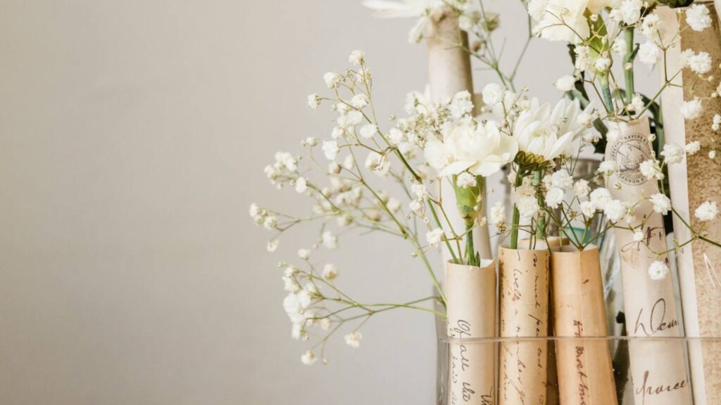 Rustic books with wild flowers